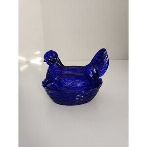Vintage  L.g. Wright  Cobalt Blue Hen On A Nest.  6-1/4" long x 4-3/4" wide.